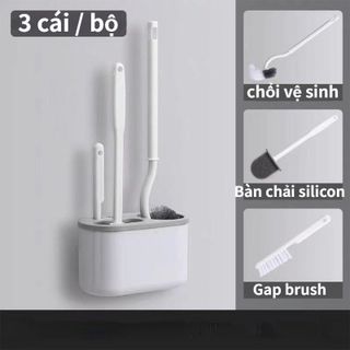 Bộ 3 món bàn chải Sillicon chà bồn cầu, vệ sinh nhà tắm