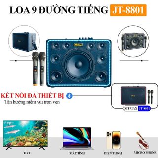 Siêu Phẩm Loa Xách Tay 9 Đường Tiếng MTmax JT 8801 - Loa Karaoke Giá Rẻ Âm Thanh Siêu Đỉnh, Công Suất Lớn 150W, 1 Bass 20CM và 8 Treble, Đi Kèm 2 Micro Không Dây Cao Cấp Bảo Hành 12 Tháng.