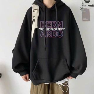 Áo hoodie BERNARDO tay phồng from rộng nón 2 lớp vải chính in chữ nổi. Giá sỉ - giá bán buôn