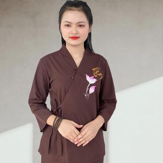Đồ Lam Đi Chùa, Mẫu Đồ Bà Lai Truyền Thống, Vải KATE Thoáng Mát - M 115V