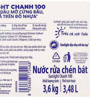 Sunlight Rửa Chén Chanh 3.6kg