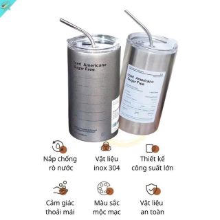 cốc giữ nhiệt Iced Americano 600ml tặng kèm ống hút, có thể làm quà tặng cho khách hàng - giá sỉ