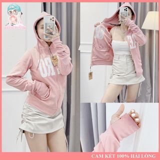 Áo Khoác Nữ Thêu Chữ Aero Chất Liệu Thun Gân 4 Túi Freesize Dưới 60kg Bubble Gum