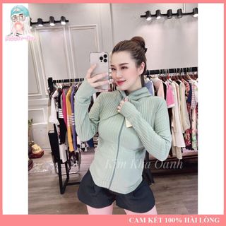 Áo Khoác Nữ Chất Liệu Thun Gân Đũa Tay Xỏ Ngón 4 Túi Khoá Kéo Freesize Dưới 55kg Bubble Gum