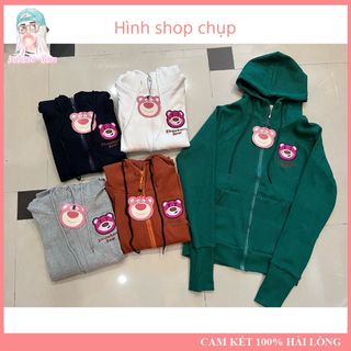Áo Khoác Nữ Thêu Logo Ngực Gấu Dâu Chất Liệu Thun Gân Cao Cấp Freesize Dưới 55Kg BUBBLE GUM