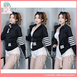 Áo Khoác Nữ Phối Viền Tay Sọc Chất Liệu Thun Gân Tay Xỏ Ngón 4 Túi Freesize Dưới 55kg Bubble Gum