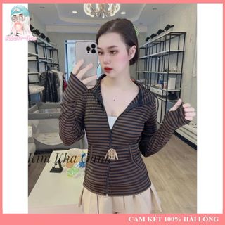 Áo Khoác Nữ Sọc Màu Chất Liệu Thun Gân Tay Xỏ Ngón Có 6 Túi Freesize Dưới 60kg Bubble Gum