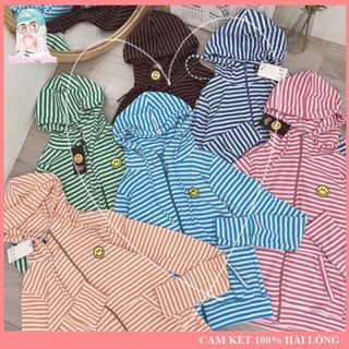 Áo Khoác Nữ Sọc Logo Mặt Cười Chất Liệu Thun Gân Tay Xỏ Ngón 6 Túi Freesize Dưới 60kg Bubble Gum