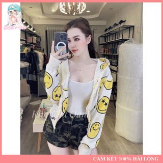 Áo Khoác Nữ In Hoạ Tiết Mặt Cười Cao Cấp Chất Liệu Nỉ 4 Túi Freesize Dưới 65kg Bubble Gum