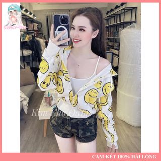 Áo Khoác Nữ In Hoạ Tiết Mặt Cười Cao Cấp Chất Liệu Nỉ 4 Túi Freesize Dưới 65kg Bubble Gum