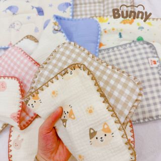 GỐI ĐẦU sơ sinh BUNNY - vải xô 2 rãnh chữ U thoáng khí thấm hút mồ hôi - SuuHouse BaBy