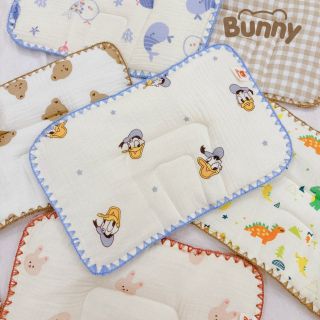 GỐI ĐẦU sơ sinh BUNNY - vải xô 2 rãnh chữ U thoáng khí thấm hút mồ hôi - SuuHouse BaBy