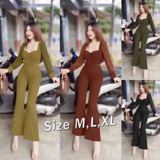 Set nguyên bộ quần dài ống loe áo lửng tay dài phối voan xinh xắn