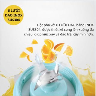 Máy Xay Sinh Tố Cầm Tay Mini Thủy Tinh 6 Lưỡi Inox SUS304 Xay Được Đá Nhỏ [KÈM 6 PHỤ KIỆN TẶNG KÈM]