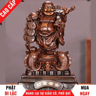 Tượng Phật Di Lặc Đứng Trên Thỏi Vàng Trang Trí Phong Thủy Cao 23cm giá sỉ