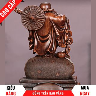 Tượng Phật Di Lặc Đứng Trên Bao Tiền Trang Trí Phong Thủy Cao 23cm