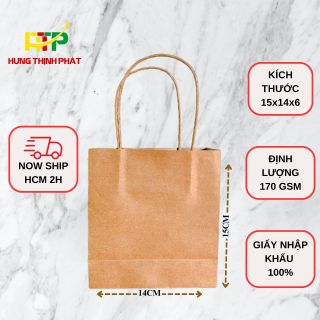 Túi giấy kraft nâu size 15x14x6 vuông vừa, chất giấy dày dặn định lượng 170 gsm, đựng quà, mỹ phẩm