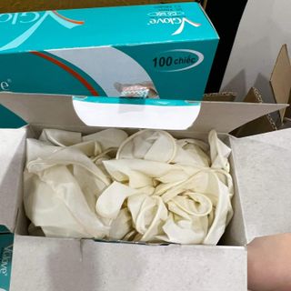 HỘP 100 CÁI, Găng tay y tế Khải Hoàn loại có bột (Vglove) VIP