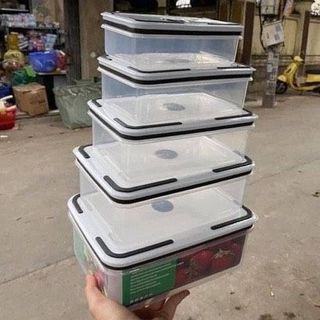SET 5 HỘP CHỮ NHẬT TRONG SUỐT CÓ NẮP HÚT CHÂN KHÔNG