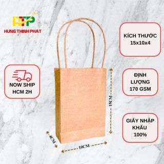 Túi giấy kraft nâu size nhỏ 15x10x4 trơn có quai, giấy dày định lượng 170 gsm, đựng son, mỹ phẩm