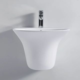 Chậu lavabo treo tường liền chân màu trắng phong cách Bắc Âu