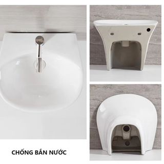 Chậu lavabo treo tường liền chân màu trắng phong cách Bắc Âu