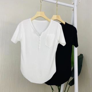 Áo nút có túi tay ngắn lai vạt bầu