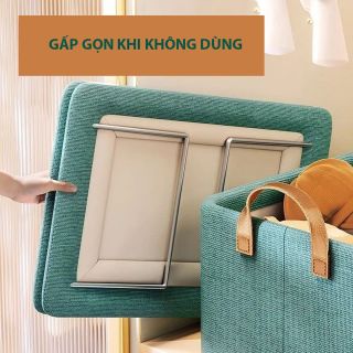Hộp đựng quần áo gấp gọn, có khung thép trượt, mặt đáy khung gỗ MDF bọc vải