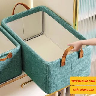 Hộp đựng quần áo gấp gọn, có khung thép trượt, mặt đáy khung gỗ MDF bọc vải