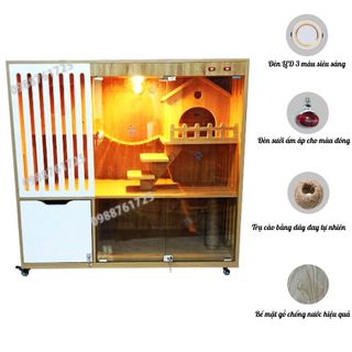 Chuồng Mèo Gỗ MDF Cốt Xanh Chống Ẩm, Nhà Cho Thú Cưng Hai Tầng Giá Xưởng Không Cần Lắp Đặt