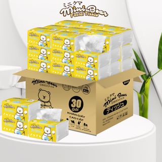 Thùng 30 gói khăn giấy ăn minibear 300 tờ 4 lớp
