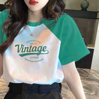 Áo thun phối tay nữ in chữ cổ điển freesize thun cotton mềm mịn thoáng mát-Thu