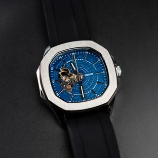 Đồng hồ nam Draco D23-DS68 “DongSon” Automatic trắng xanh kết hợp chất liệu dây cao su non cao cấp màu đen-thời trangnam