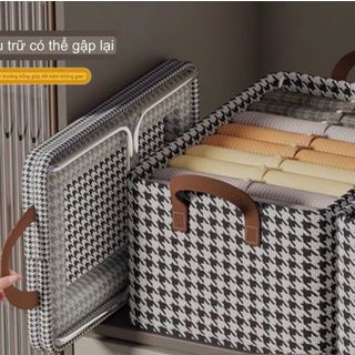 Hộp khung sắt hoạ tiết Caro đựng quần áo , tất , đồ lót , chăn màn đa năng , tiện lợi , có thể gấp gọn