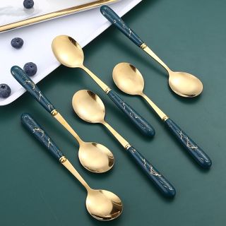 Sỉ set 6 chiếc thìa cán sứ mạ vàng cao cấp kèm hộp sang trọng