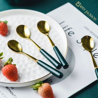Sỉ set 6 chiếc thìa cán sứ mạ vàng cao cấp kèm hộp sang trọng