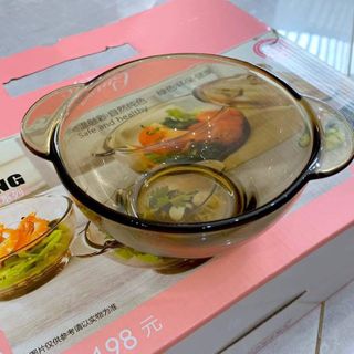 BỘ 3 NỒI VÀ CHÉN BÁT THỦY TINH TRONG SUỐT CHỊU NHIỆT CHUNMING - Bộ tô chén thuỷ tinh decor bàn ăn