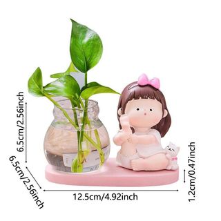 Bình thủy sinh mini để bàn, Bình thủy canh kèm mô hình bé trai, bé gái trang trí bàn làm việc, góc học tập