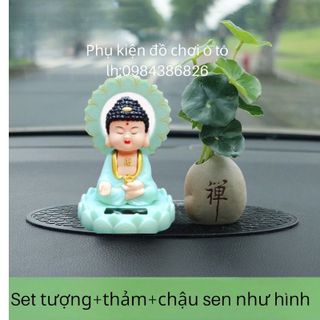 Set Tượng Phật Tổ Dạ Quang Gật Đầu Gõ Mõ Bằng Năng Lượng Mặt Trời Thu Hút Tài Lộc Cho chủ Xe
