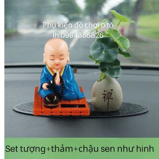 Set Tượng Phật Tổ Dạ Quang Gật Đầu Gõ Mõ Bằng Năng Lượng Mặt Trời Thu Hút Tài Lộc Cho chủ Xe