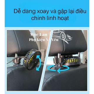 Quạt ô tô xe hơi kẹp ghế 3 chế độ gió sử dụng cổng usb ô tô gắn tựa đầu làm mát hàng ghế trước