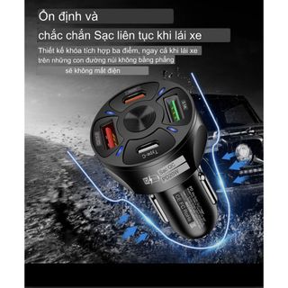 Tẩu Sạc Điện Thoại Nhanh 2 Cổng USB Và 2 PD.QC 3.0. PD20W Có Đèn Led Cho Xe Hơi