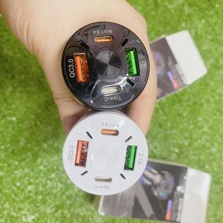 Tẩu Sạc Điện Thoại Nhanh 2 Cổng USB Và 2 PD.QC 3.0. PD20W Có Đèn Led Cho Xe Hơi