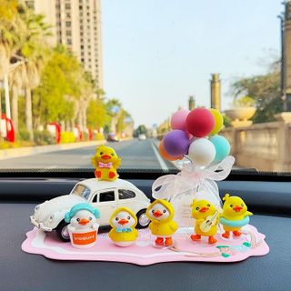 Sét 6 chú Vịt vàng mini đáng yêu trang trí taplo màn hình DVD, cửa sổ xe hơi, bàn làm việc và góc học tập dễ thương