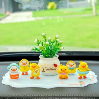 Sét 6 chú Vịt vàng mini đáng yêu trang trí taplo màn hình DVD, cửa sổ xe hơi, bàn làm việc và góc học tập dễ thương