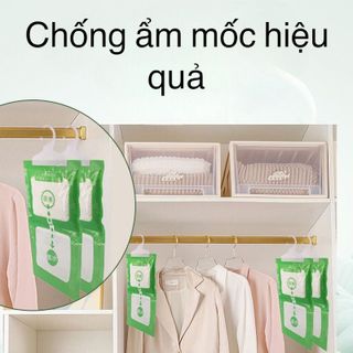 Túi Hút Ẩm - Gói Hút Ẩm Tủ Quần Áo, Tủ Giày 2 Ngăn Chống Ẩm Chống Mốc Có Móc Treo Đa Năng