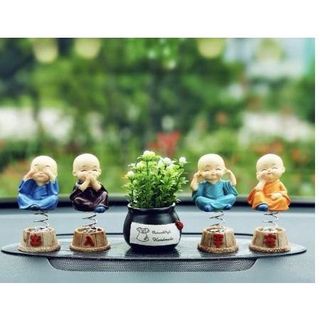 Bộ Tượng Trang Trí ô tô,Bộ Tứ Không Đế Lò Xo Xinh xắn Nhỏ Nhắn Ý Nghĩa- Kikazaru,Mizaru,Iwazaru,Shizaru