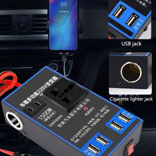 (Mua 1 tặng 1)Bộ Chuyển Đổi Nguồn 1500W DC12V/24V Sang 110V/220V Kèm 4 Cổng Usb Cho Xe Hơi tặng kèm dây kẹp ắc quy