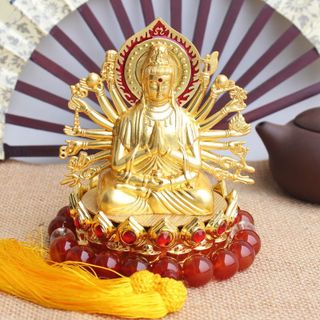 Tượng Phật Quan Âm Nghìn Mắt Nghìn Tay,Cánh Lửa Tọa Đế Sen Hạt Đá Đỏ Trang Trí Taplo Nhà Cửa Mang Lại May Mắn Cho Chủ Xe