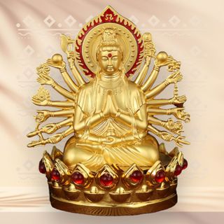 Tượng Phật Quan Âm Nghìn Mắt Nghìn Tay,Cánh Lửa Tọa Đế Sen Hạt Đá Đỏ Trang Trí Taplo Nhà Cửa Mang Lại May Mắn Cho Chủ Xe